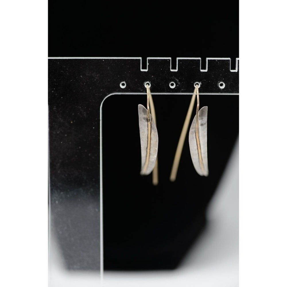 Earrings Gold & Silver tone Leaf Earrings artisan pierced dangle